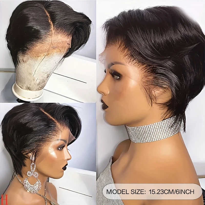 Human Hair Blonde Color 613 Short Wavy 13x4x1 Lace Front Wig Fashion Style Pixie Cut Natural Curly for Women 6inches