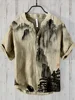 Japanese frog print Henley Shirt Men's Cool And Thin Breathable Summer Shirts Button Stand Collar Shirt v-neck henley shirt 4