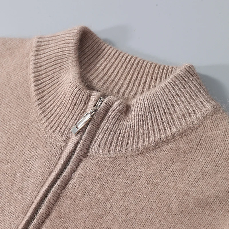 Autumn and winter new 100% pure mink cashmere sweater men's knitted plus-size high-end half-high-neck zipper pullover warm coat.