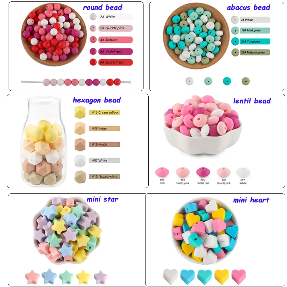 

10/20/30/50Pcs Silicone Beads Round Beads Lentil Polyhedron Beads Hexagon Loose Spacing Beads For Jewelry Making DIY Accessories