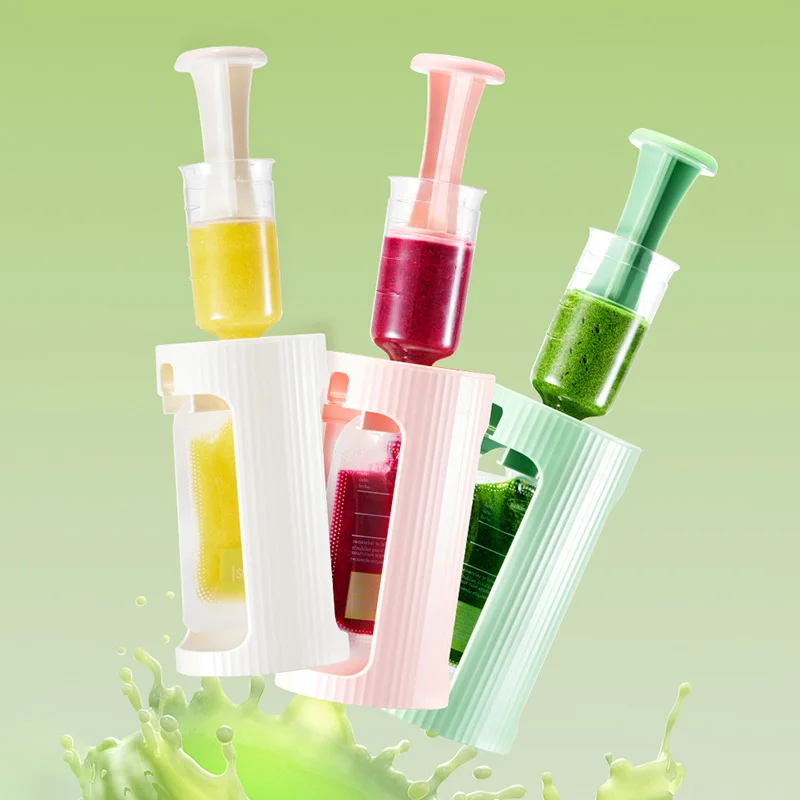 Baby Food Dispenser with Storage Bags +Cover Fruit Juice Sauce Extruder Squeeze Portable Outdoor Kids Food Storage with Spoon