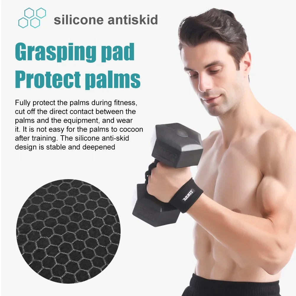 1Pair Weight Lifting Fitness Gloves With Wrist Wraps Silicone Gel Full Palm Protection Gym Workout Glove Power Lifting Equipment 2