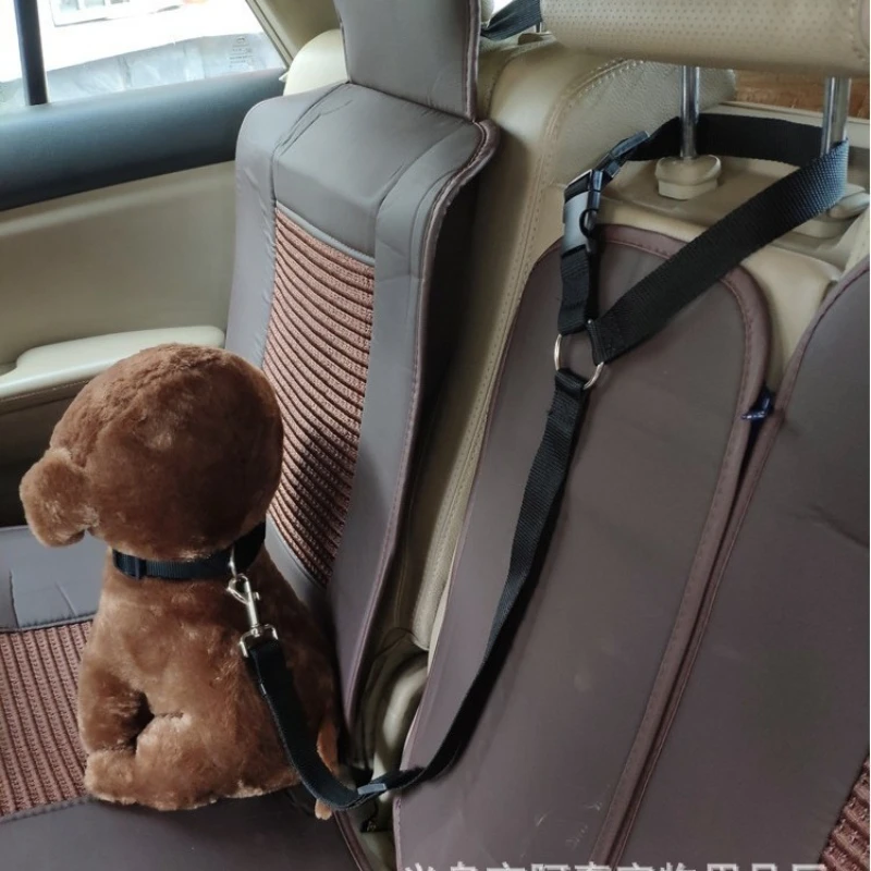 Solid Color Two-in-one Pet Car Seat Belt Nylon Lead Leash Backseat Safety Belt Adjustable Dogs Harness Collar Pet Accessories