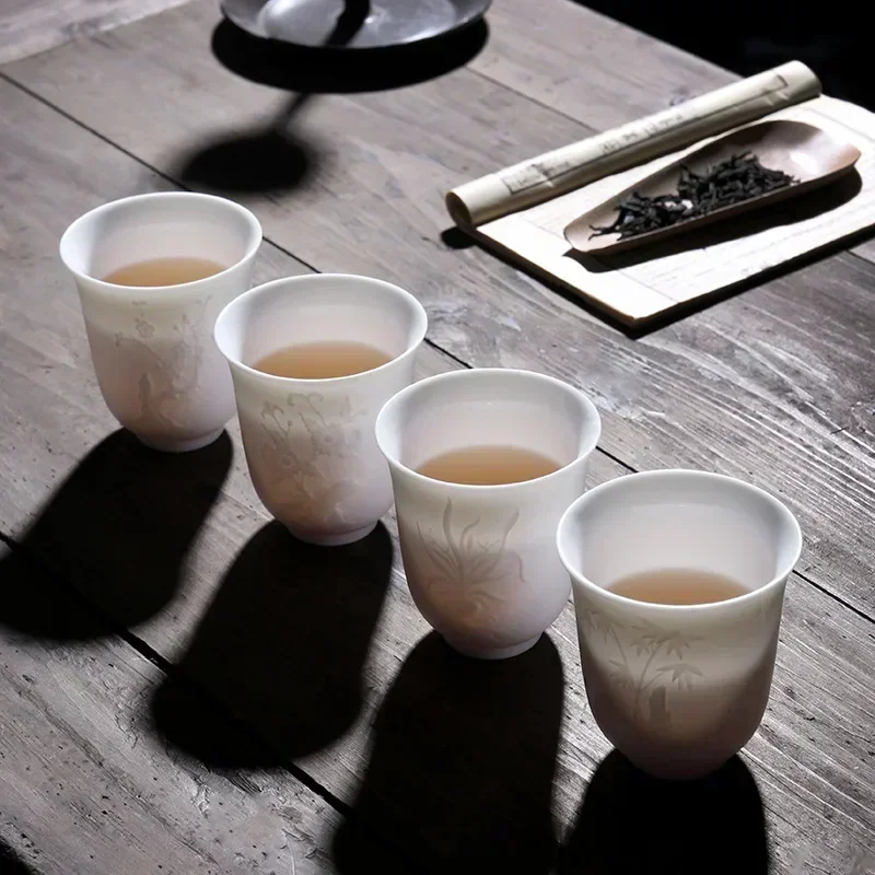 Boutique Ceramic Teacup Meditation Cup Handmade Three-dimensional Relief Tea Bowl Chinese Tea Set Accessories Master Cup tea cup insulated tea cup