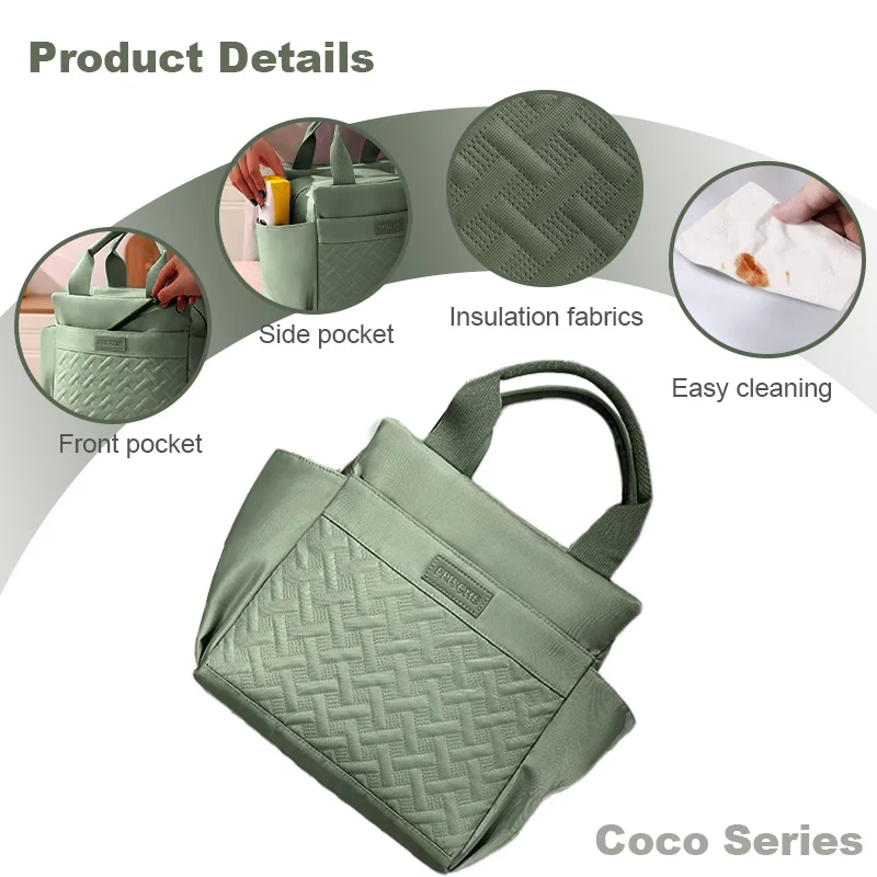 Women Insulated Lunch Bag Oversized Opening Handbag Leak Proof Refrigerated Bag with Side Pockets Suitable for Picnicking 6