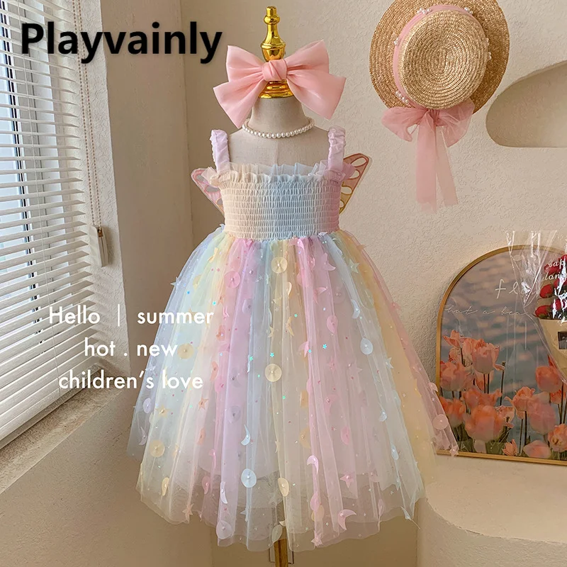 

Korean Style New Summer Baby Girl Princess Dress Square Collar Mesh Sleeveless Dresses Children Clothing E23076