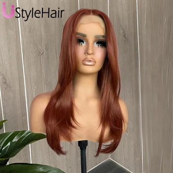 Copper Red Layered Cut Wig Shoulder Length Synthetic Lace Front Wig for Women 13x4 Natural Hairline Daily Wear Cosplay Wigs