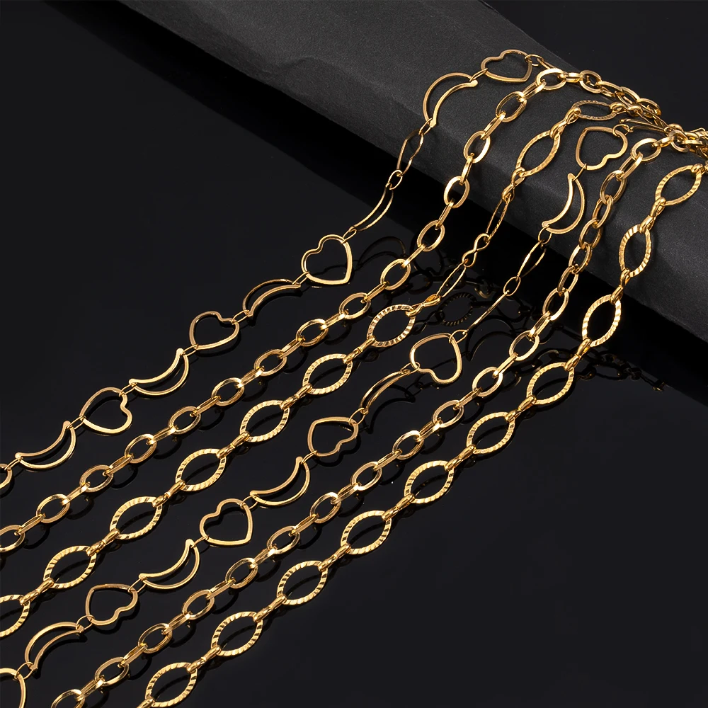 2 Meter Edelstahl goldene lange Kette für DIY Frauen Armband Halskette Schmuckzubehör Zubehör Multi-Größe Multi-Form – Detail 4