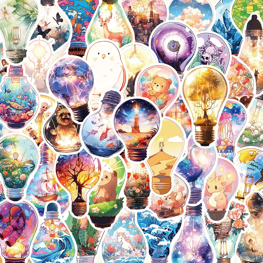 10/30/50pcs Fantastic Light Bulb World Cartoon Cute Stickers Decals Kids Toys Laptop Suitcase Phone Notebook Decoration Sticker чемодан xiaomi runmi 90 fun seven bar business suitcase 24 light blue