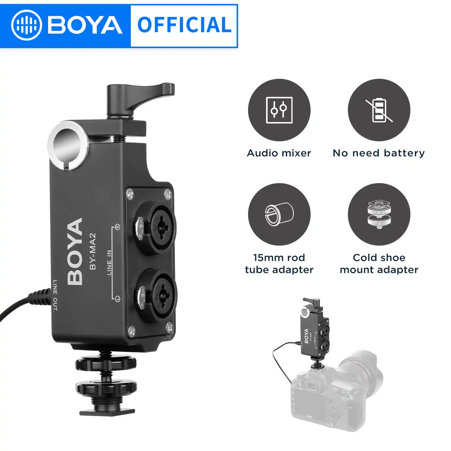NEEWER MM02 Dual Channel Microphone Mixer - 3.5mm TRS Audio Adapter With Cold Shoe Mounts For Cameras & Smartphones