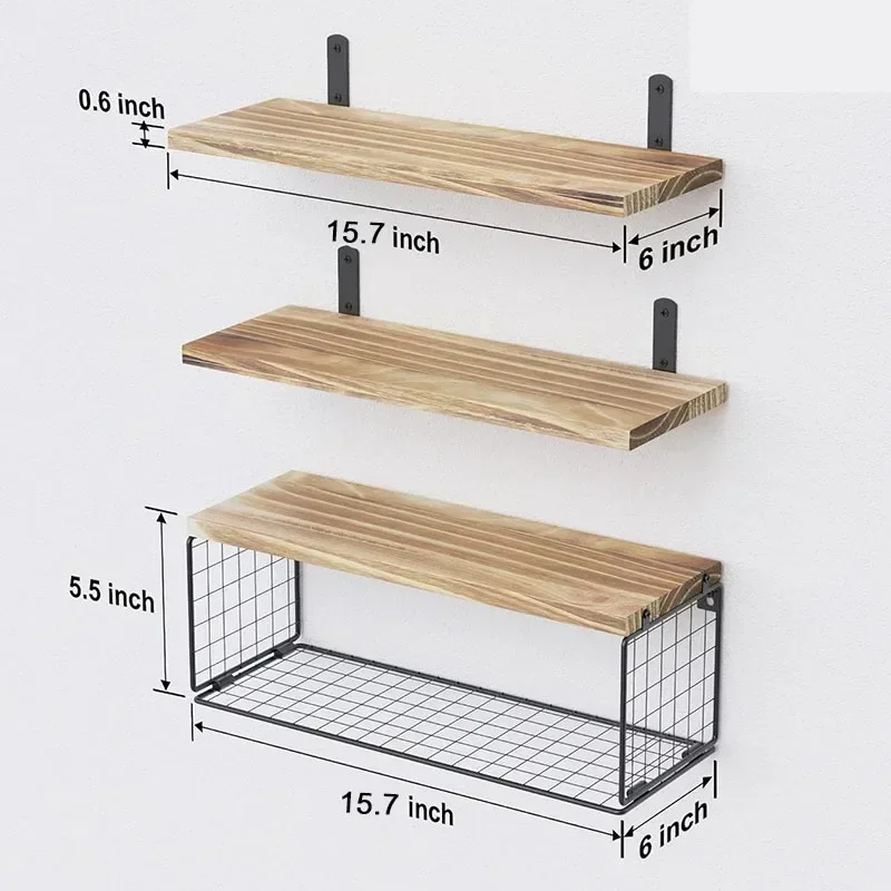 Wall Shelves Floating Mounted Wooden  Rack Kitchen Bathroom Organizer  Decor Garden Bathroom Accessories 4 Piece Set Wall shelfs 5