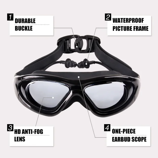 Myopia Swimming Goggles Earplug -2.0 to -9.0 Prescription Swim Pool Glasses Anti Fog Men Women Optical Waterproof Swim Eyewear 4