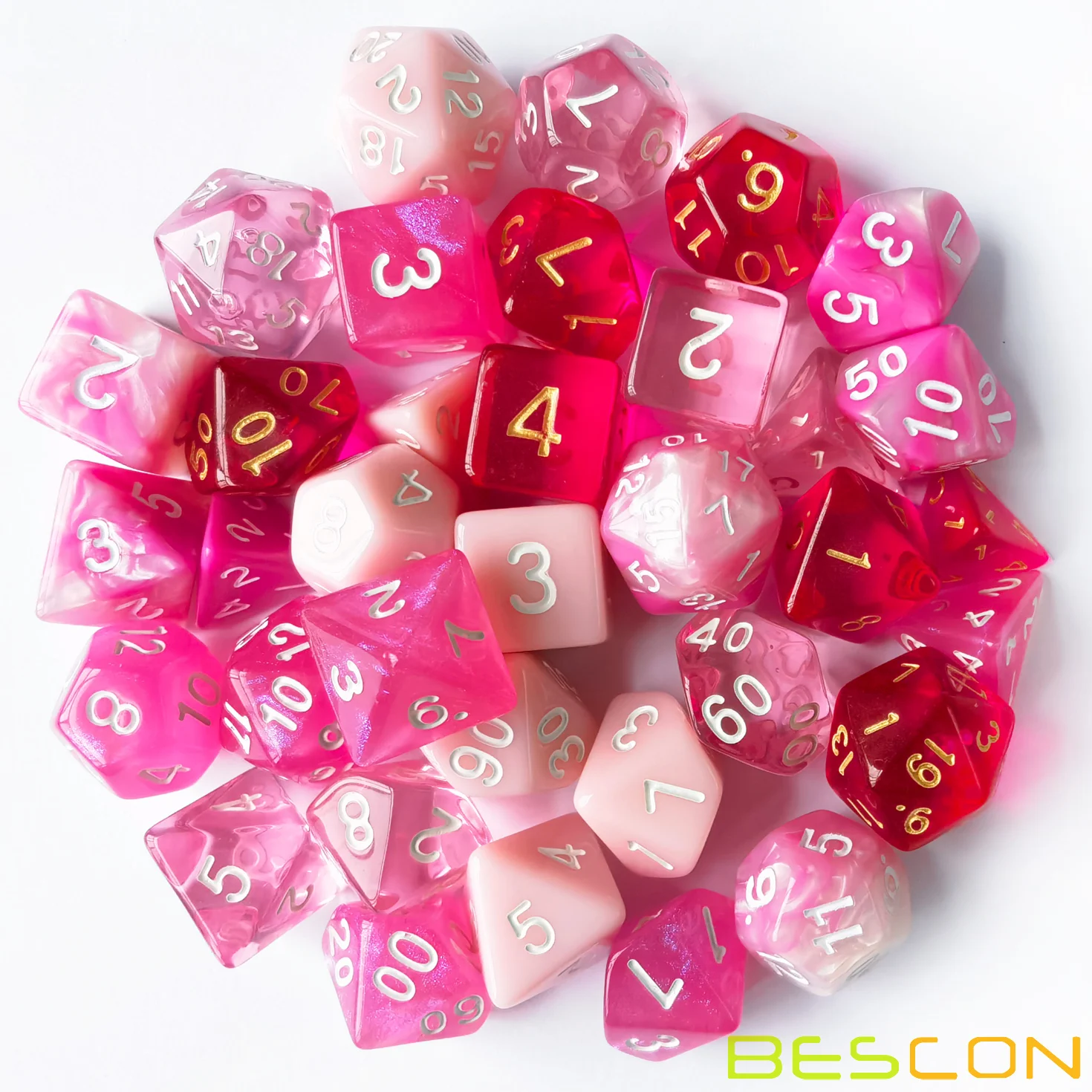 Bescon Polyhedral RPG Dice Full 35pcs Blossom Set, DND Role Playing Game Dice 5X7pcs 5