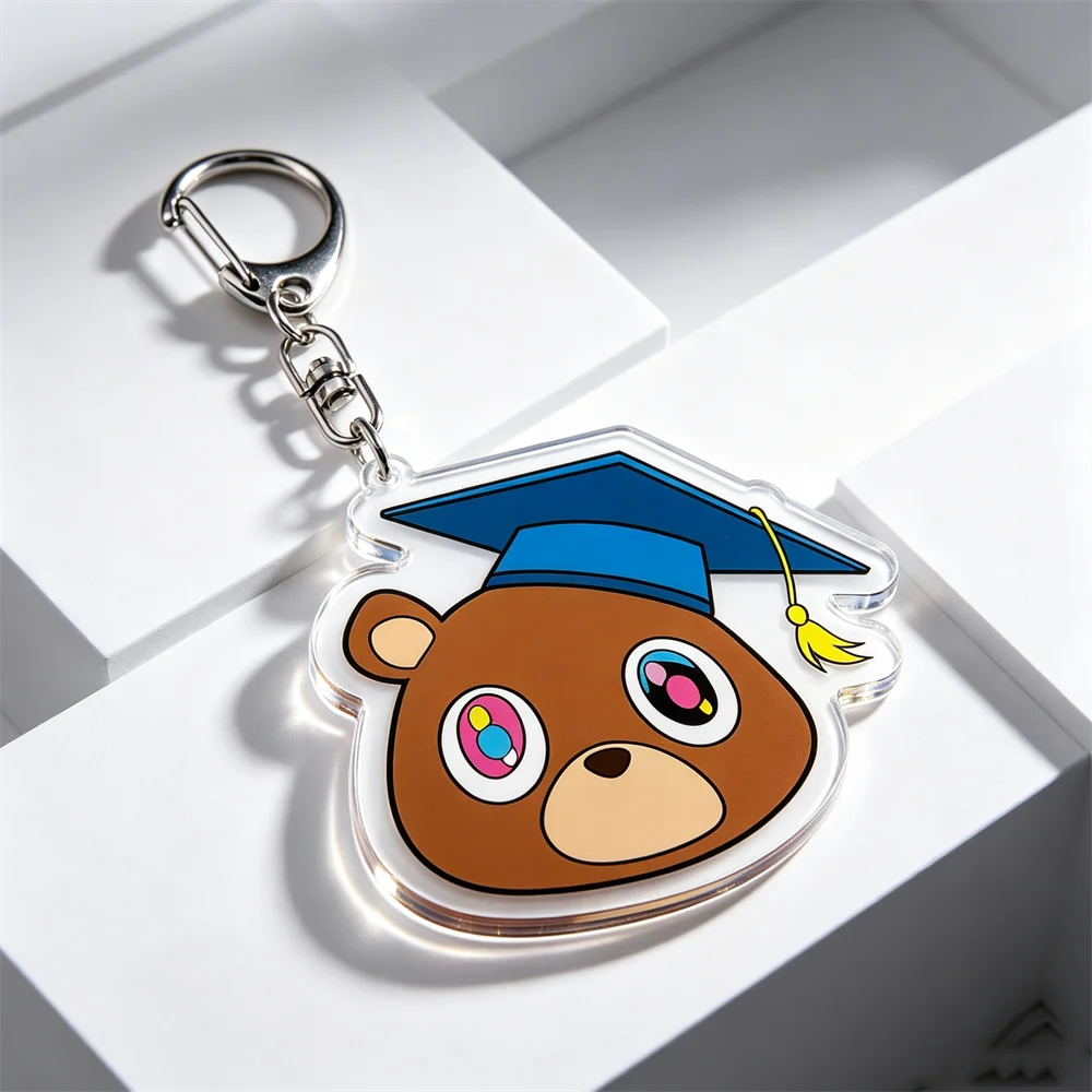 Hot Rapper YE Keychains for Accessories Kanye Graduation Dropout Bear Jewelry Key Ring Purse Phone Bag Charm Fans Friends Gifts