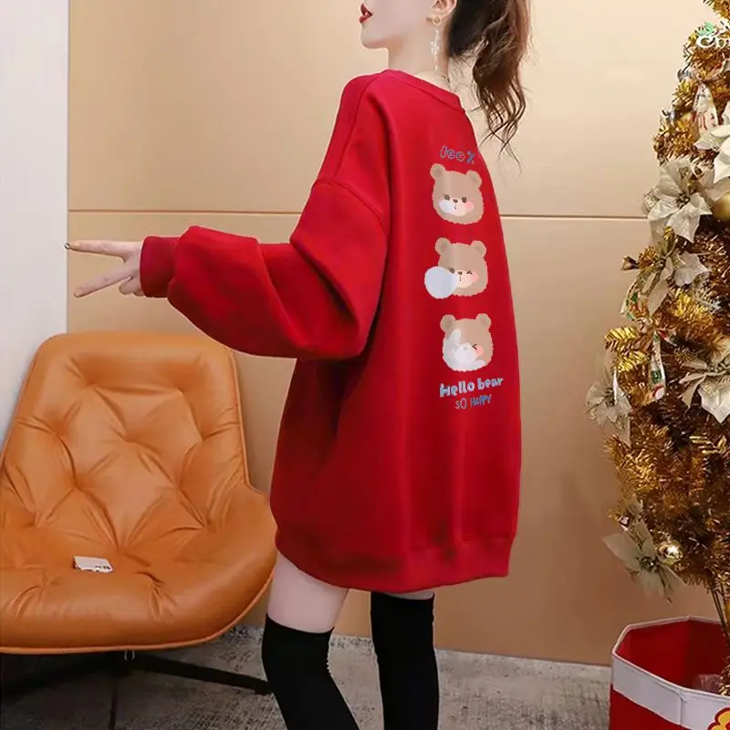Printed Spliced Sweatshirts Female Clothing 2023 Autumn Winter Loose Casual Tops Sweatshirts Thick Fashion