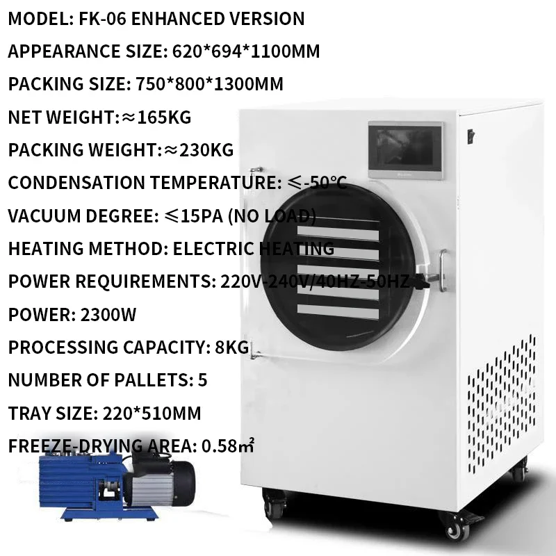 4-6kg/Batch Vacuum Fruit Freeze Drying Dried Machines For Candy Mini Vegetables Lyophilizer Food Freezer Dryer 5trays 2