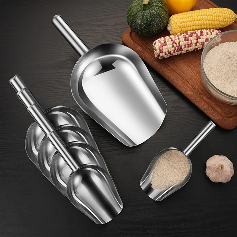 1PC New Home Ice Shovel 304 Stainless Steel Thickened Multi-use Spoon Tea Food Flour Popcorn Melon Seed Shovel Candy Scoop