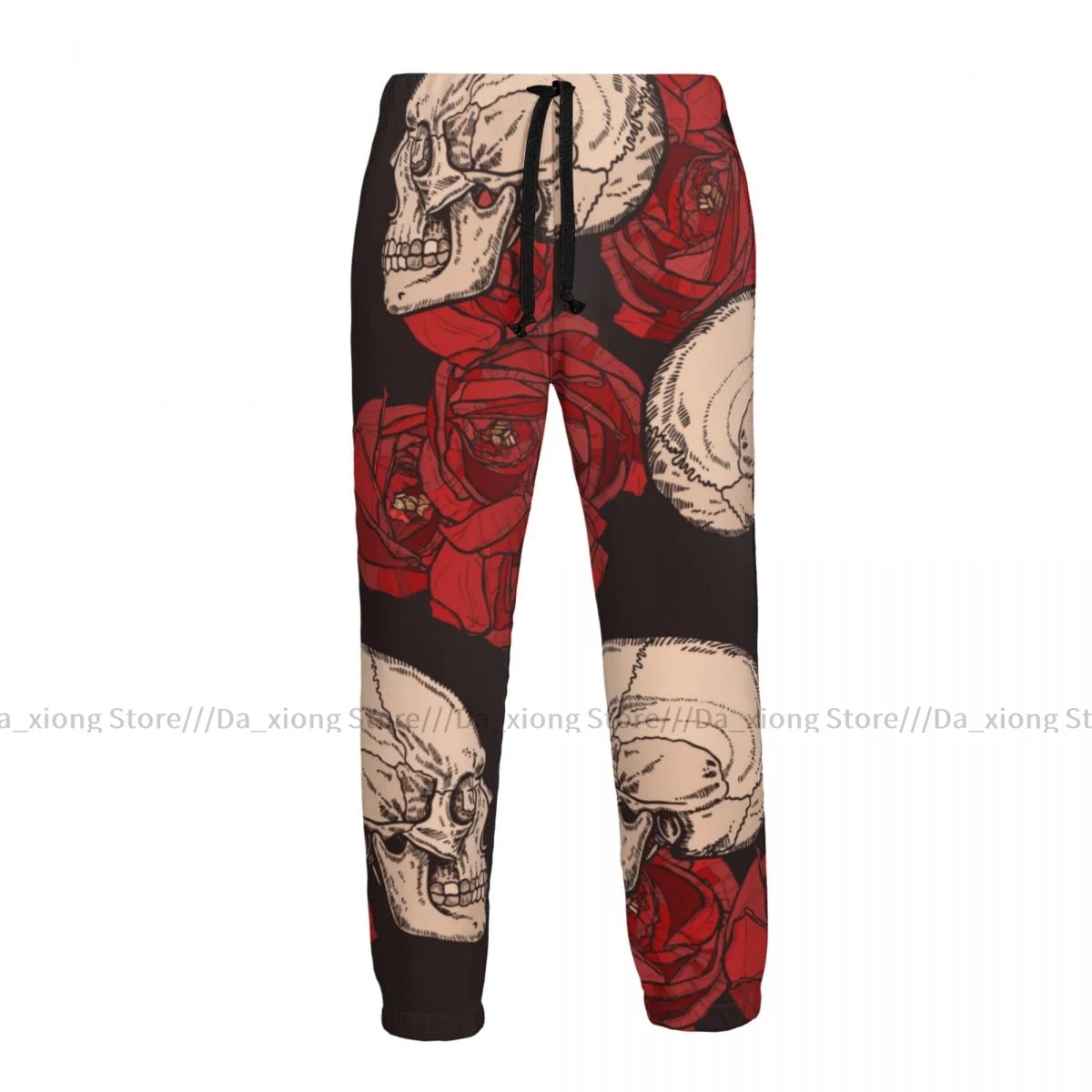 

Men Jogging Pants Streetwear Loose Casual Trouser Gothic Pattern With Skulls And Red Roses Man Pants Sweatpants