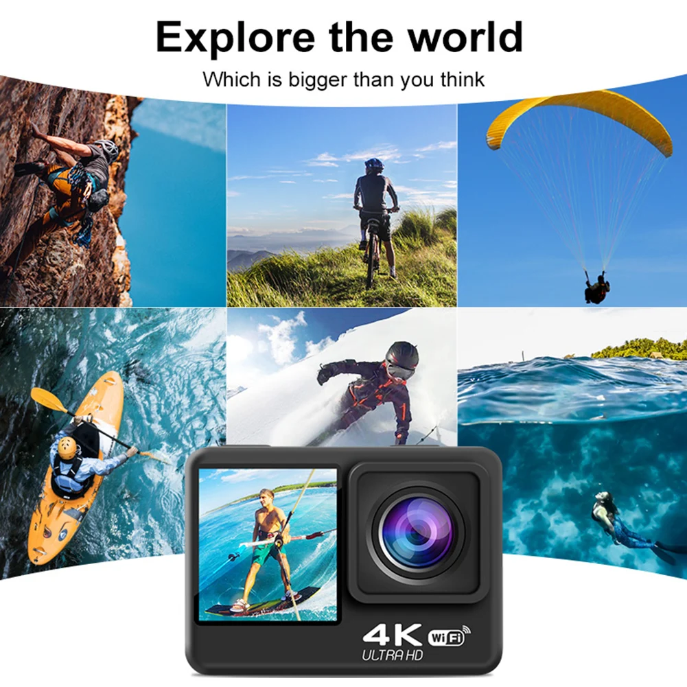 WIFI 액션 카메라 방수 스포츠 카메라, EIS 16MP 듀얼 IPS 스크린 터치, 다이빙 오토바이 라이드, 4K 60FPS