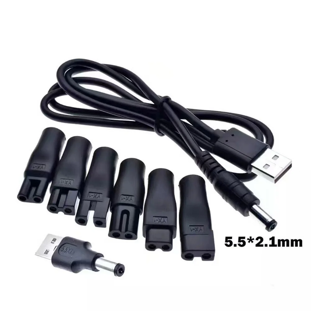 Universal USB Charging Cable & Tips Set For Shavers / Trimmers / Groomers Hair Clipper DC 5.5* 2.1mm 1.8 2.35 holes