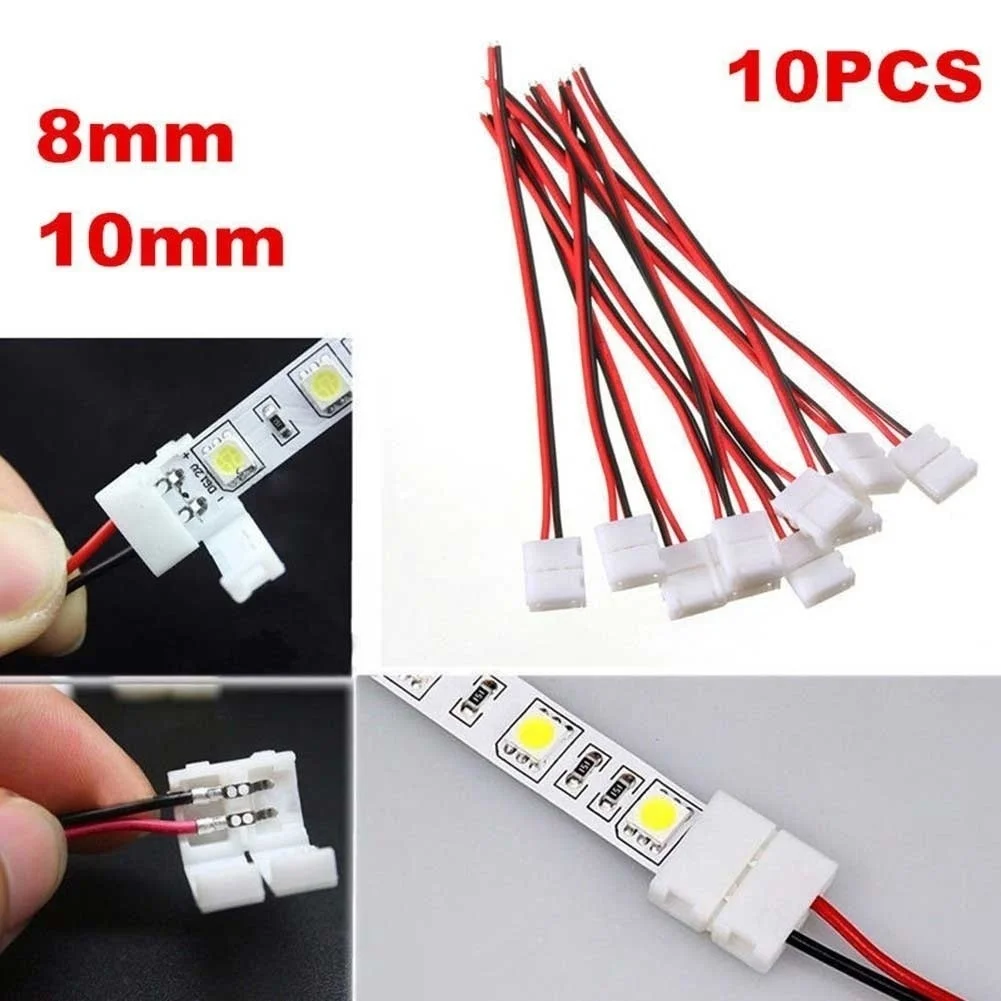10Pcs Cable 2 Pin LED Strip Connector 3528/5050 Single Color Adapter Useful