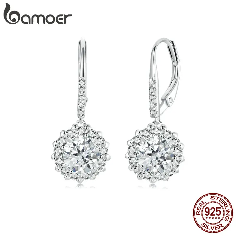 

Женские серьги-кольца BAMOER 1.0CT Halo Moissanite, изысканные круглые серьги с кристаллами d-цвета