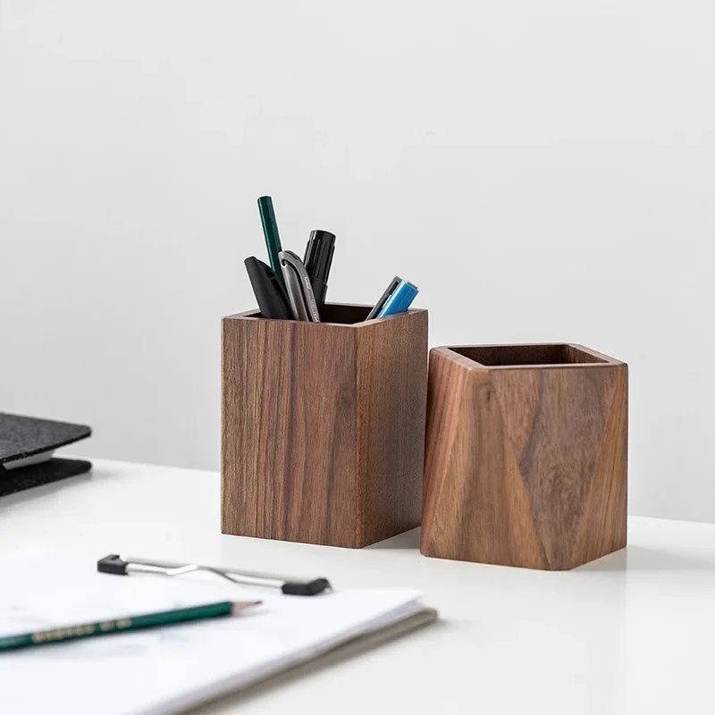 New Walnut Wood Pen Holder Desk Writing Stationary Organizer Wooden Writing Materials Holder Office School Supplies Gift 3pcs toyvian wooden pen box multiple use desk organizer eco natural wood storage box walnut