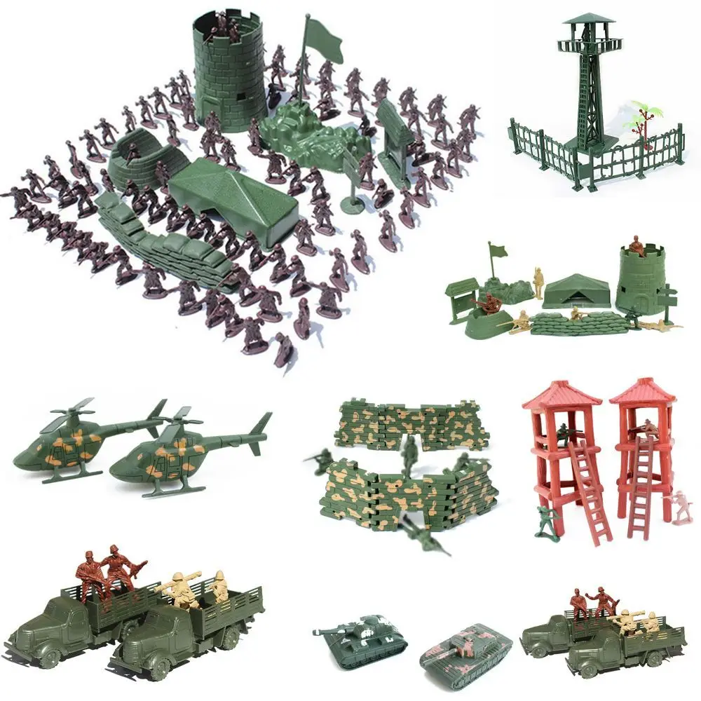 

Military Toy Model Action Figure Plastic Soldiers Army Men Figures 12 Poses Soldiers Aircraft Tanks Turret Children Boy Toy Gift