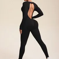Women Jumpsuits Long Sleeve Sexy Backless Bodycon Rompers Scrunch Butt V Back Playsuit Workout Bodysuit - Image 3