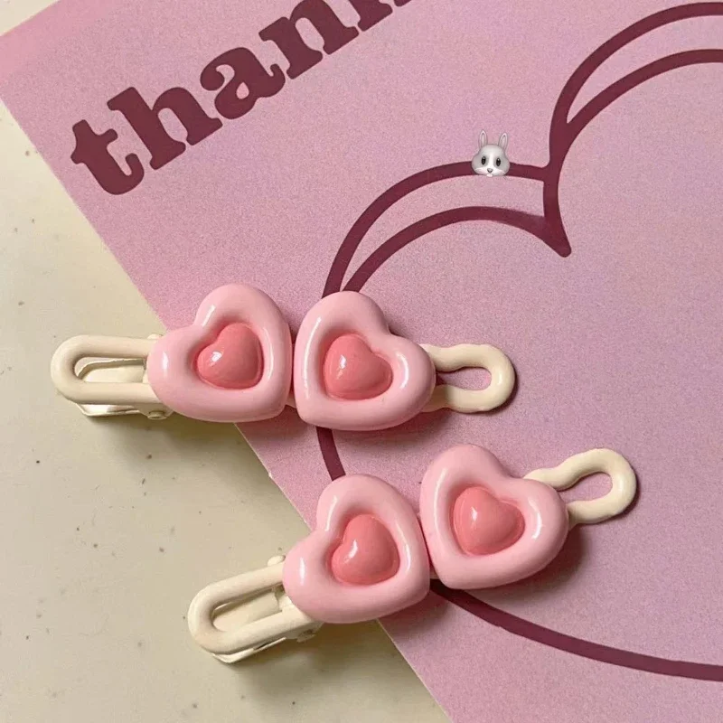 Korean Sweet Cute Cream Color Clips Matching Heart Barrettes Summer Vitality Trendy Hairpin Hair Accessories for Girls Headdress