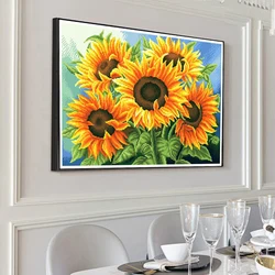 Vibrant Sunflower Cross - Stitch Kit - DIY Embroidery Set for Floral Wall Art, Beginner - Friendly with Precise Printing (28 Colors Threads)