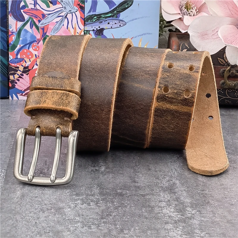 38MM Doppel Pin Metall Gürtel Schnalle Echtes Leder Gürtel Männer Jeans Leder Gürtel Für Männer Ceinture Western Cowboy Männer gürtel MBT0038 – Detail 8