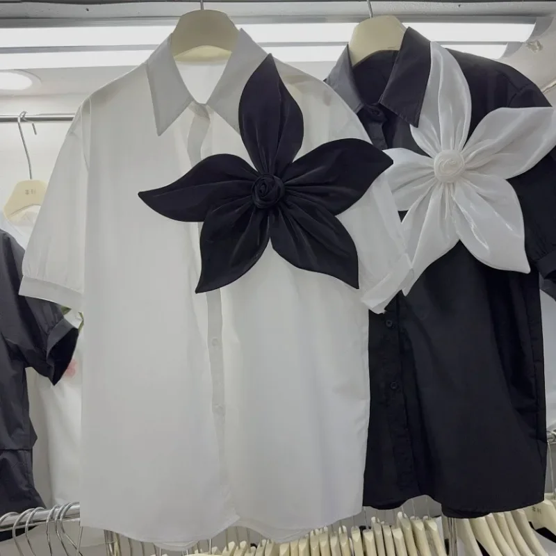 Women Spring Artsy Flower Spliced Cotton Blouse