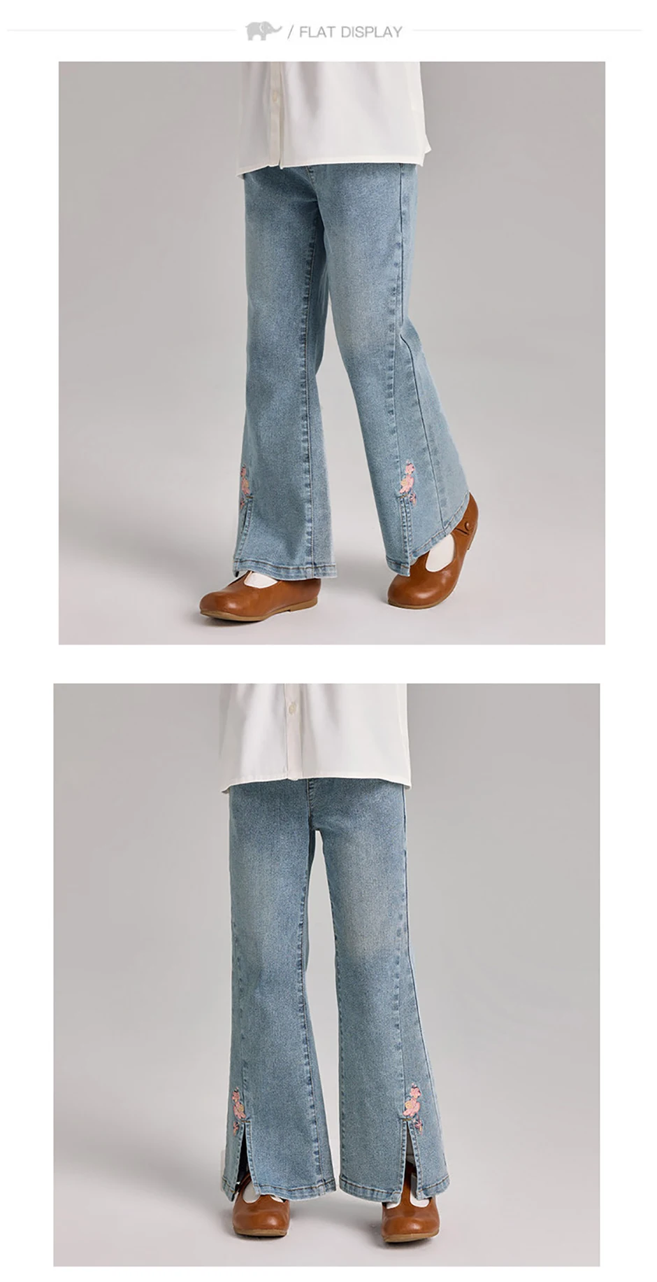 ديف بيلا الربيع الفتاة التطريز السراويل موضة عادية مرونة الخصر Bootcut الجينز بنطلون أطفال مضيئة حفلة رسمية DK1260340