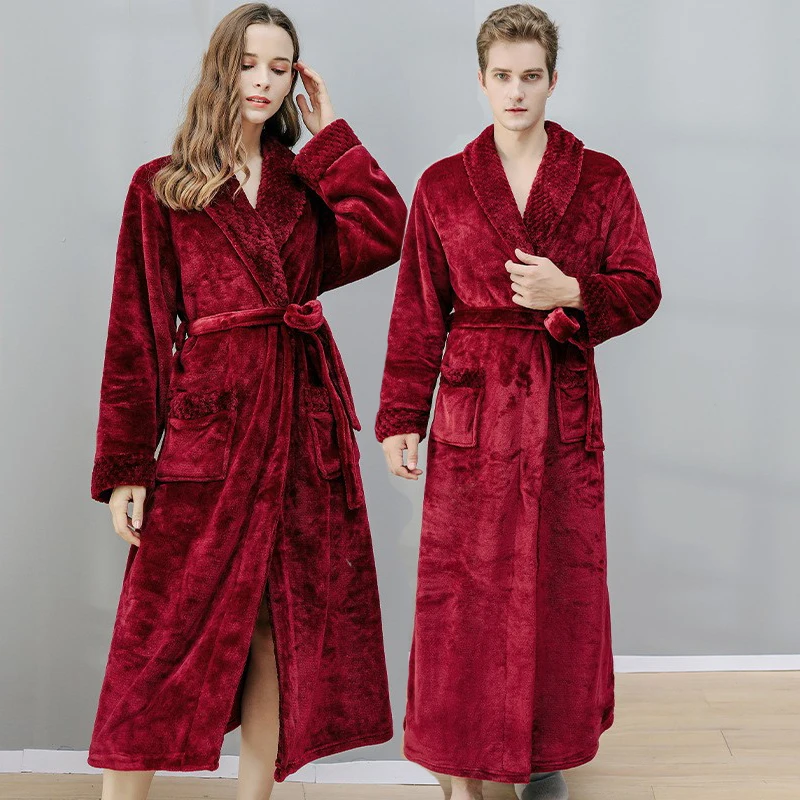 WomenWinterPlusSizeExtraLongWarmFlannelBathrobeMenFleeceBath