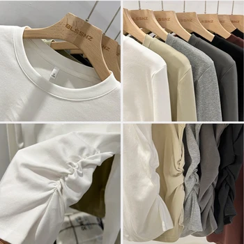 الكورية بسيطة قاعدة طبقة المرأة تي شيرت الخريف الشتاء 2025 القطن س الرقبة ضئيلة الصلبة تنوعا الاتجاه عادية كم طويل تيز 6