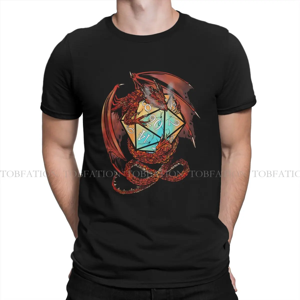 

Red Dragon Dice Classic TShirt For Men DnD Game Camisetas Fashion T Shirt 100% Cotton Soft Print Loose