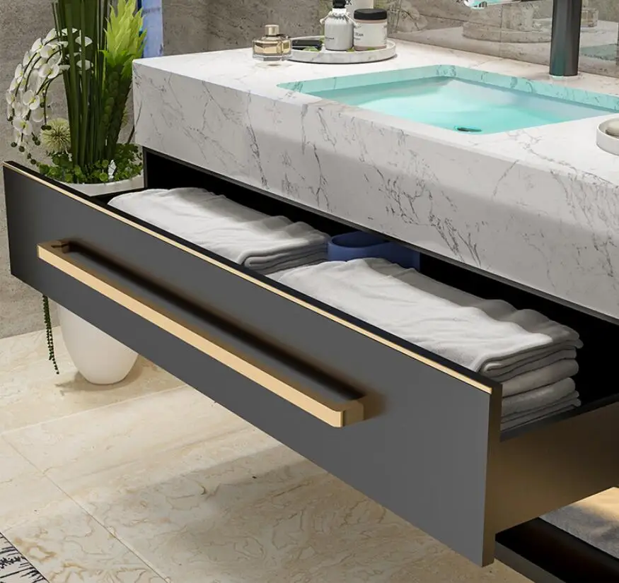 Modern Wall Mounted Matte Black Double Basin Bathroom Cabinet Vanity Set Single Sink Floating Vanity With Mirror