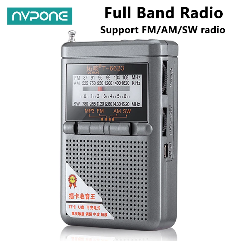 Full Band Radio FM AM SW World Band Mini Radio with LED Display Buckle Support TF Card Headphone Jack Universal Radio Receiver