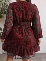 Plus Size 2025 Spring Summer New Women's Sheer Jaguar Printed Double Layers Long Sleeve Dress Polyester Material - Image 3