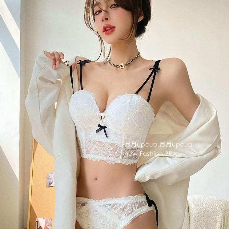 

Strapless Push Up Bra Set Sexy Underwear Wireless Embroidery Lace Lingerie Female Set