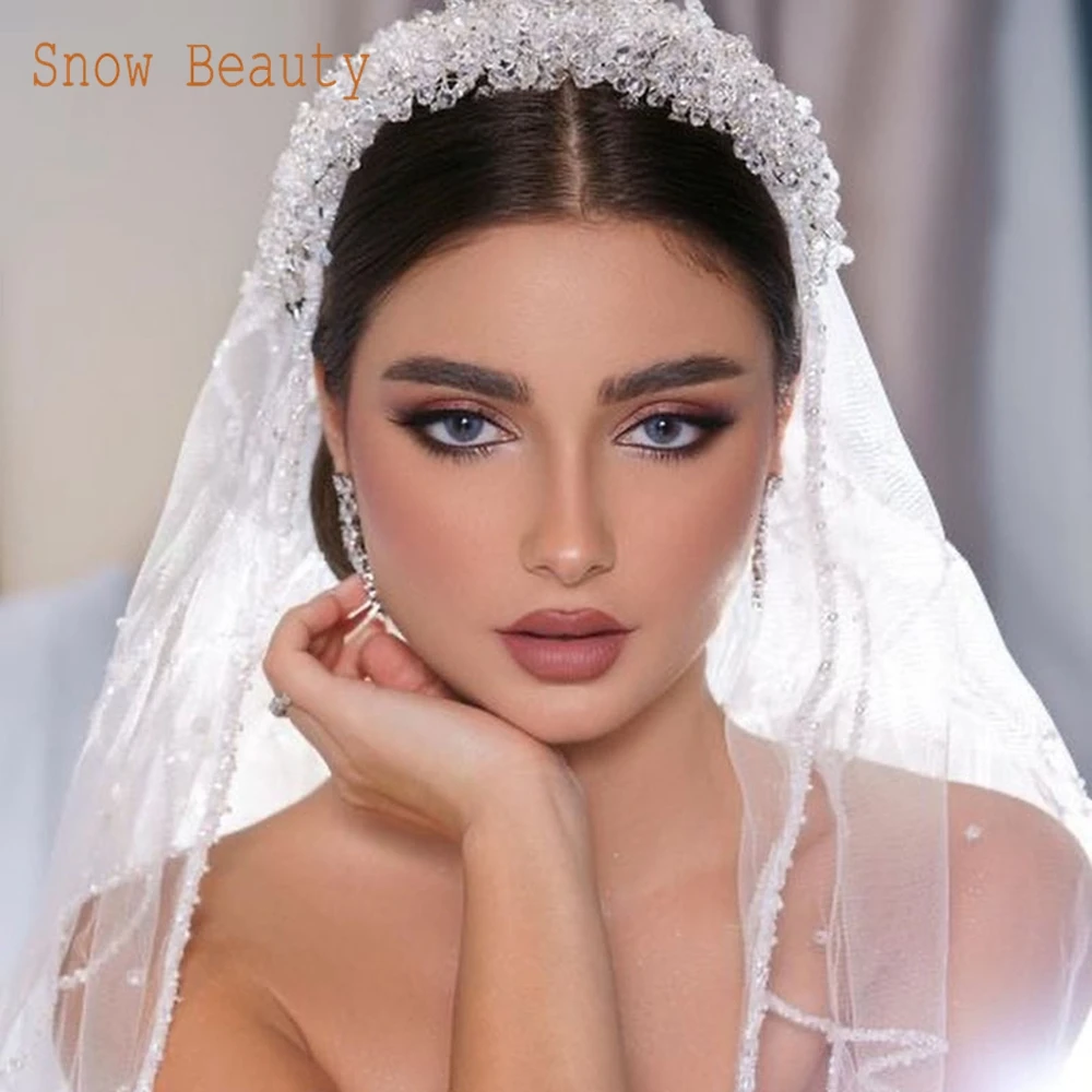 A416 Red Crystal Bridal Headband Flower Wedding Headpiece Elegant Bride Headdress Party Tiara for Women Tiara Headpieces