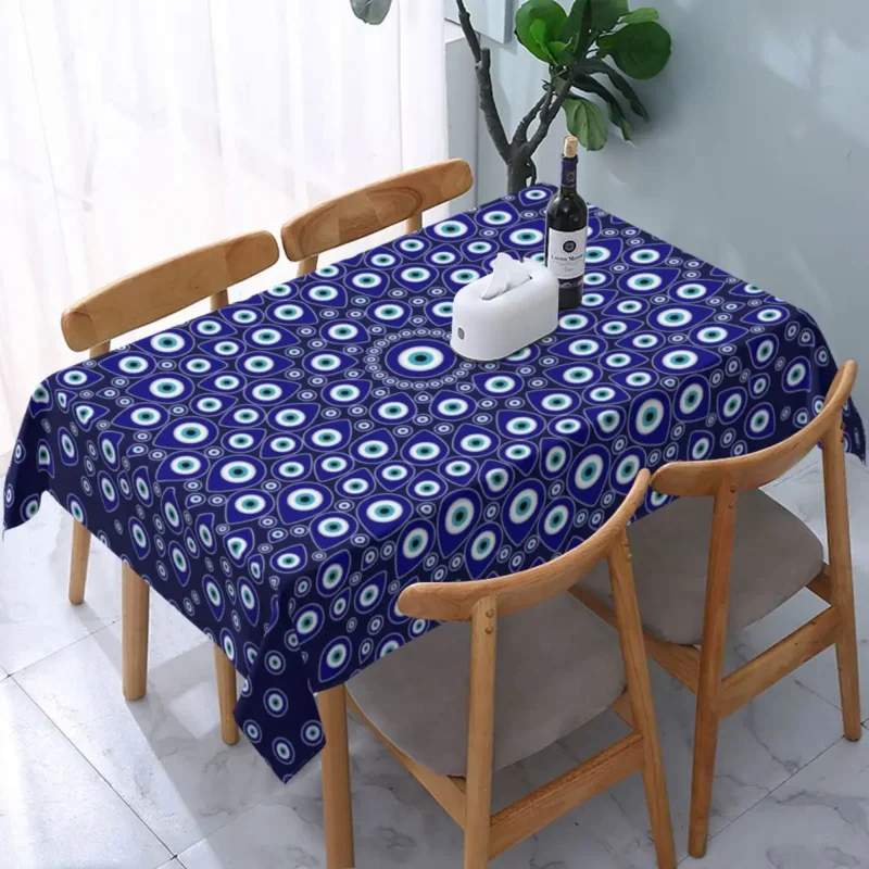 

Turkish Evil Eye Circular Tablecloth Rectangular Elastic Fitted Waterproof Nazar Tribes Amulet Table Cover Cloth for Banquet
