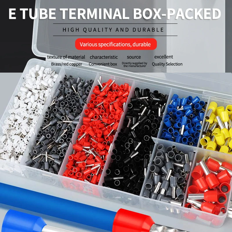 

1/5 Boxes E Tube Type VE Suit Tubular Terminal Block Wire Connector Quick Copper Cable Insulated E0508/7508/1008/1508/2508/4009