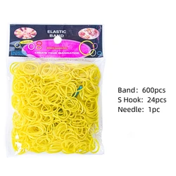 Rainbow Loom Crafting Kit: 600-Piece Rubber Band Refill with Hooks for DIY Jewelry and Accessories (Yellow)