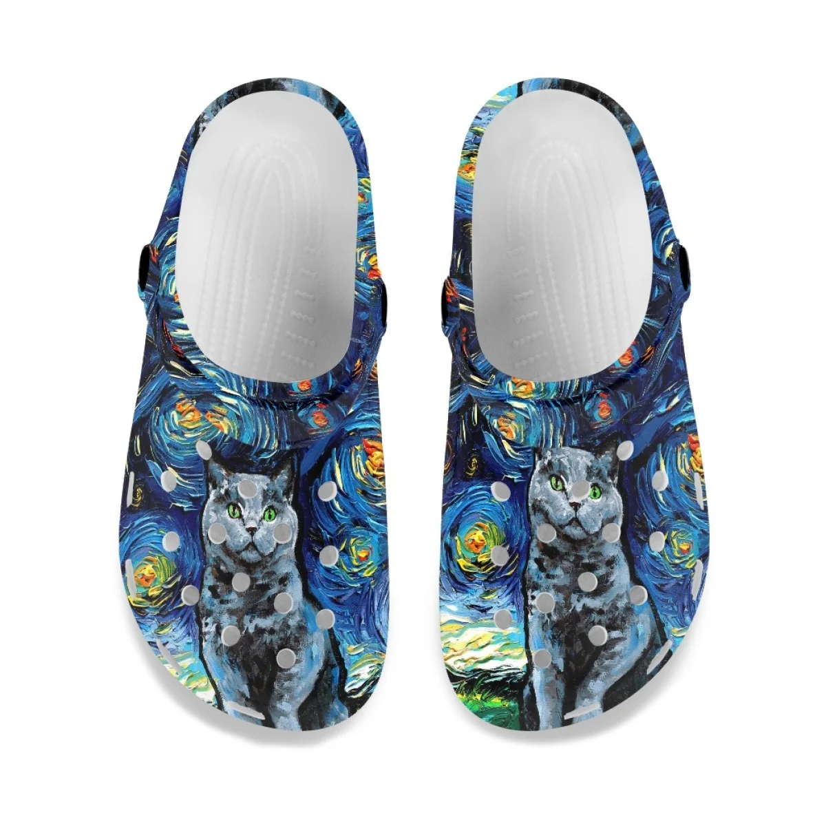 Funny Starry Night Cat Designer Summer Sandals Women Outdoor Leisure Indoor Slippers Breathable Non-slip Beach Flats Shoes