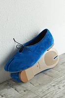 Blue Suede Split-Toe Lace-Up Flats, Soft Goat Leather Handmade Shoes, Retro Minimalist Casual Style - Image 2