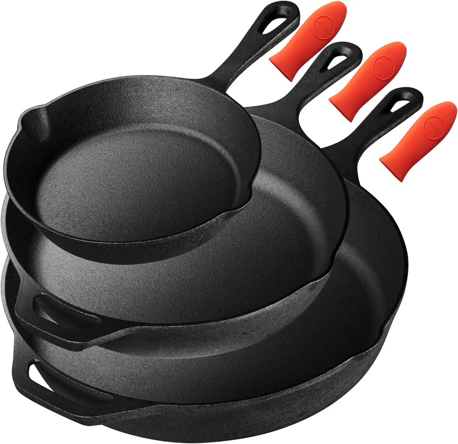 

Pieces Kitchen Frying Pre-Seasoned Cast Iron Skillet Pans Nonstick Cookware Set w/Drip Spout, Silicone Handle, for electric Stov