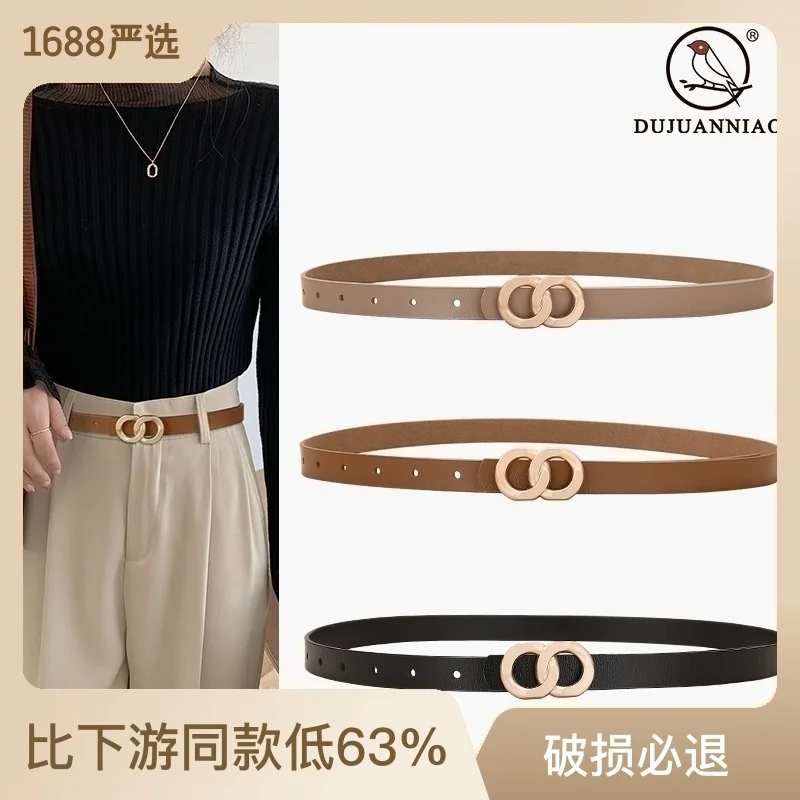 100genuinerealleatherNewWomens8lineButtonBeltJeansCasual