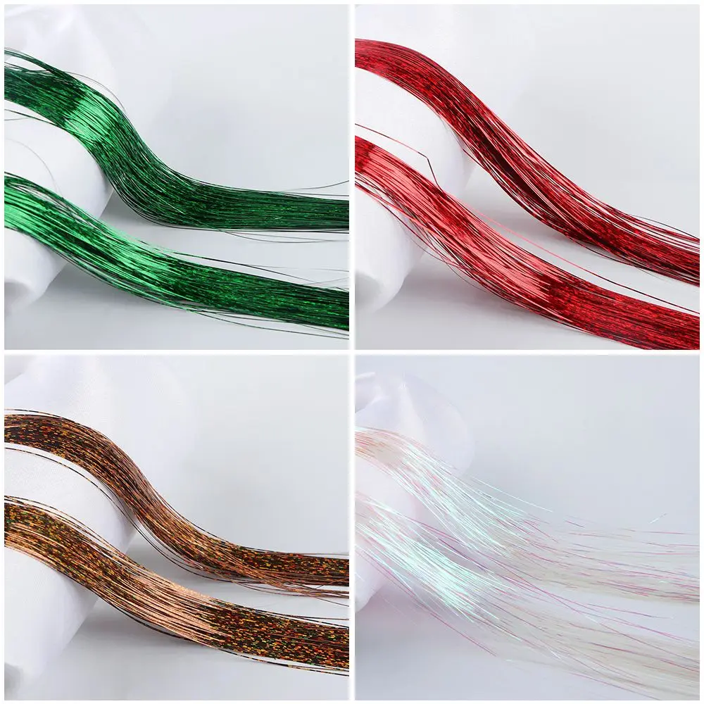 100 fili Ragazze Streak Clubbing Estensione dei capelli scintillanti Capelli di seta bling Tinsel Glitter Colore arcobaleno - immagine 5